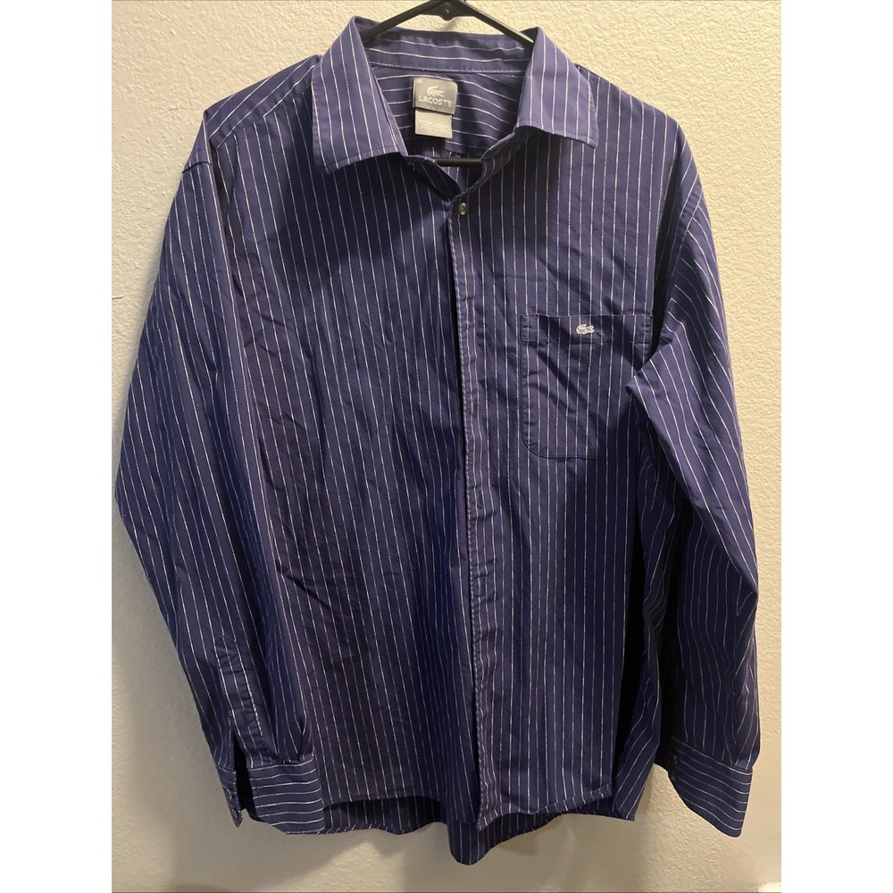 Lacoste Mens Blue Striped Long Sleeve Button Up Shirt F5182 Size 45